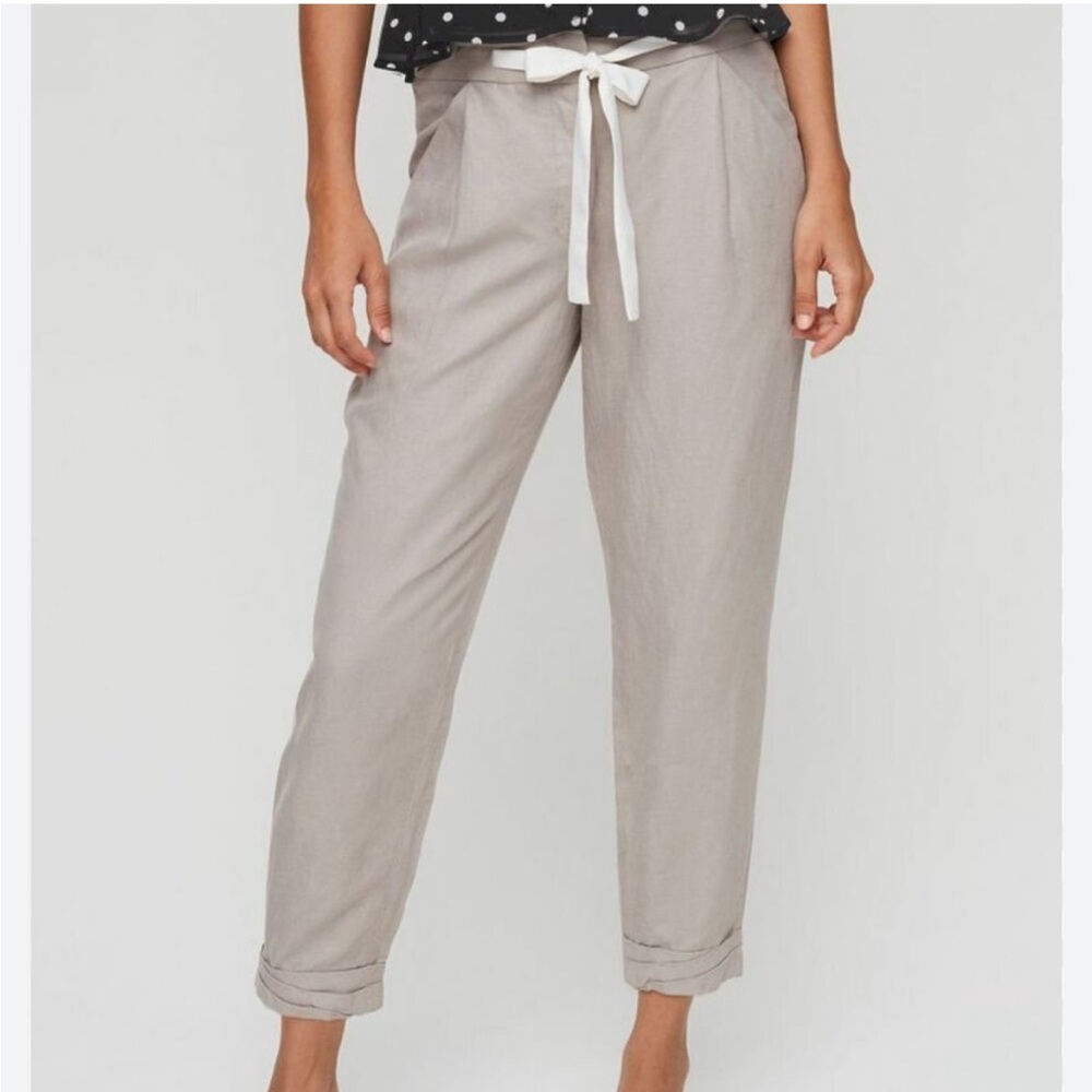 Aritzia Wilfred Linen Allant Tie Front Trouser Pant Grey Size 2 - Picture 2 of 16
